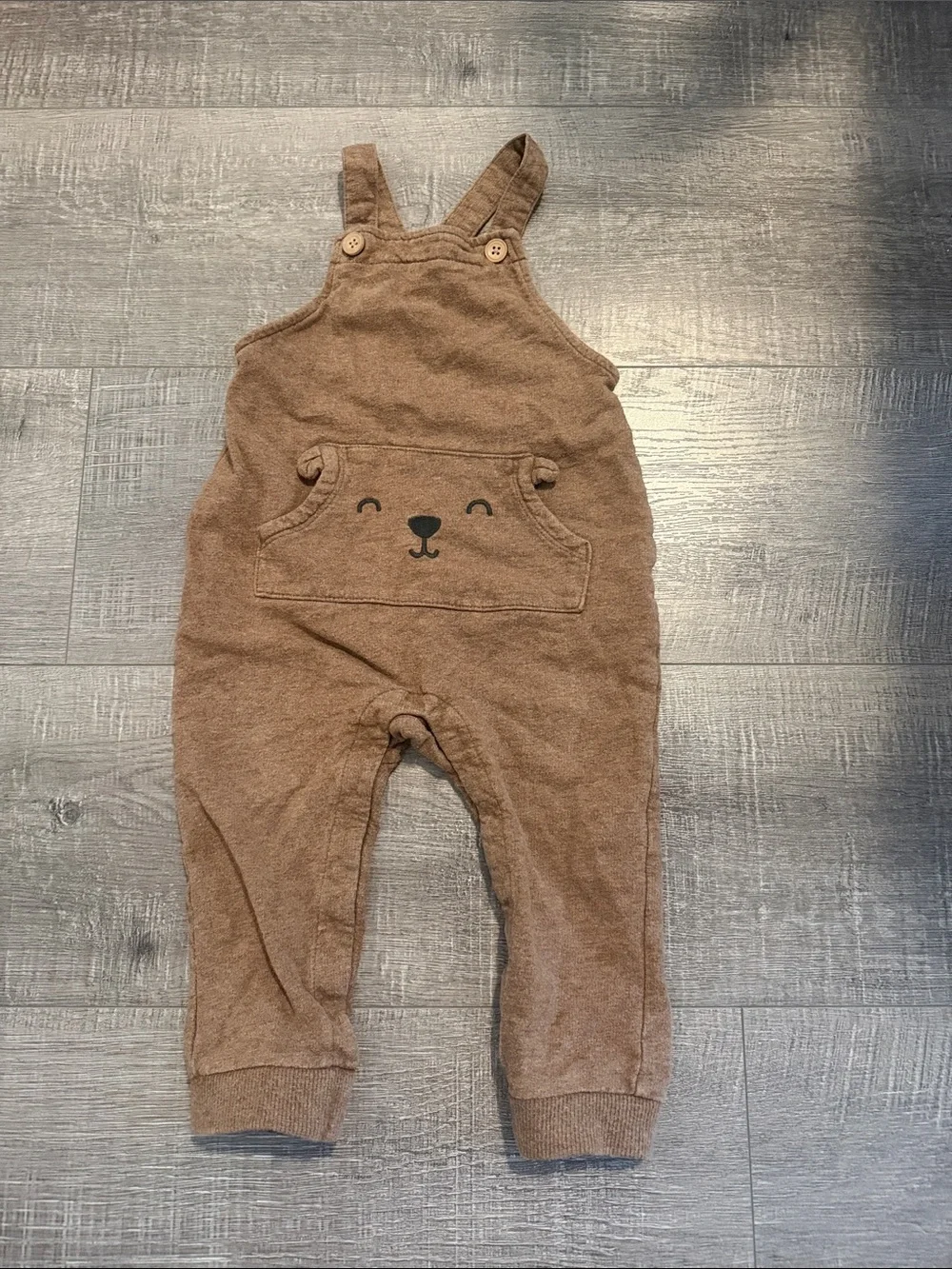 Carter's Brown Terry Baby Overalls with Bear Pocket Face